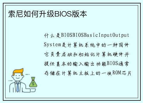 索尼如何升级BIOS版本